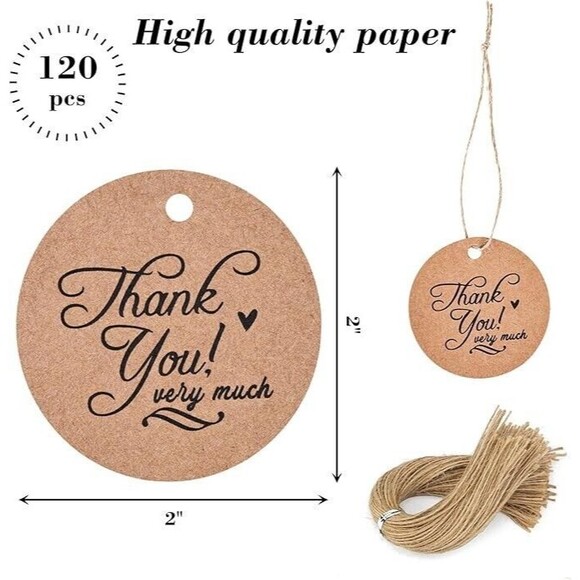 Sally Fashion 120pc Thank You Tags Brown Round New - Picture 2 of 4